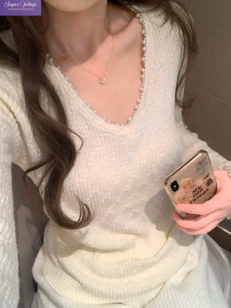 Street Fashion Outfit Girl - 미국 빈티지 핫걸 스타일 니트 탑