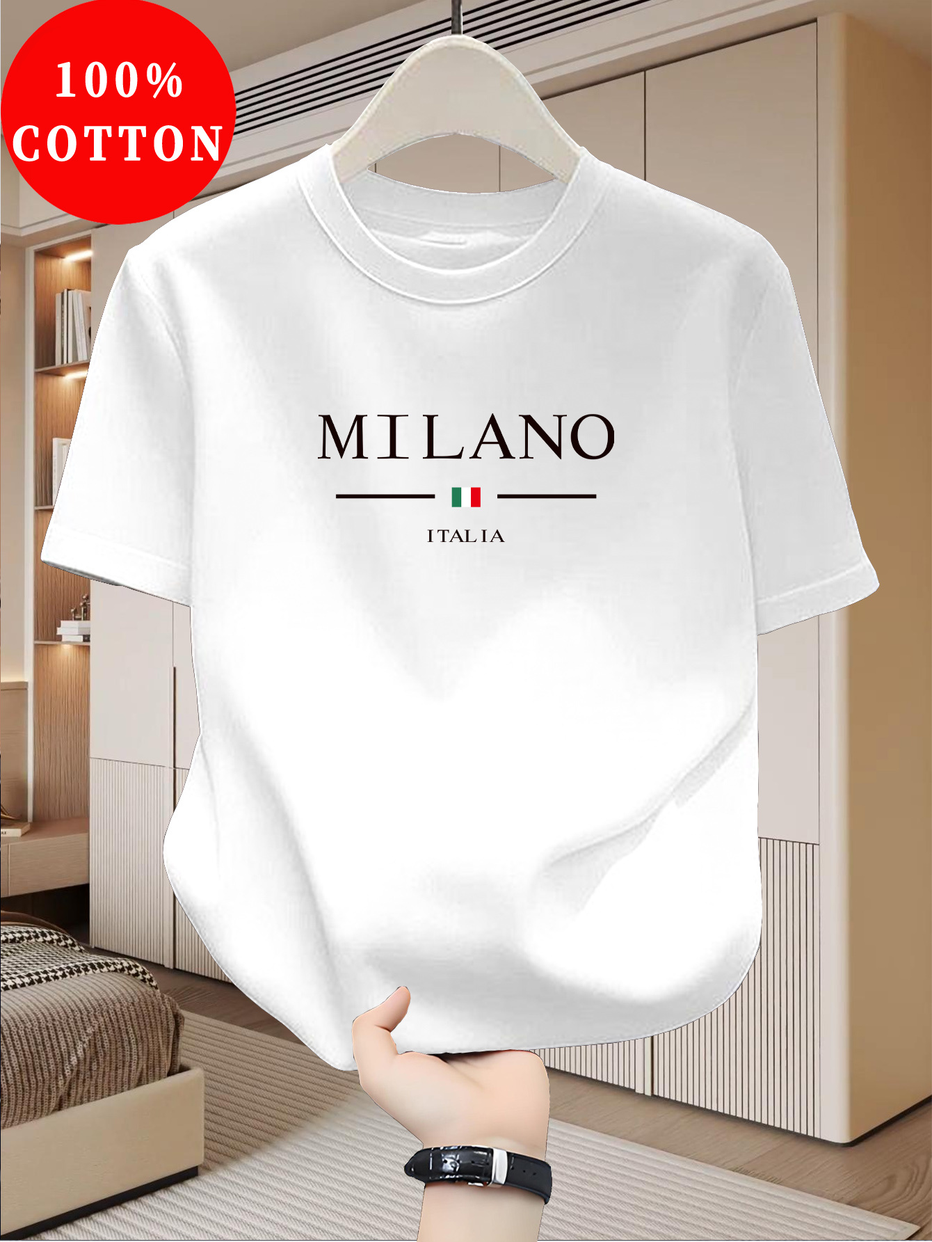 Street Fashion Milan - 밀라노 패턴 프린트 반팔 캐주얼하고 패셔너블한