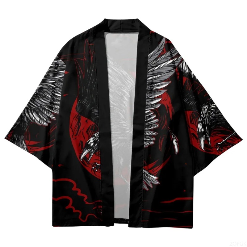 패션 크로우 프린트 오픈 프론트 기모노 하라주쿠 여성  - Street Fashion Kimono 리뷰 및 가격