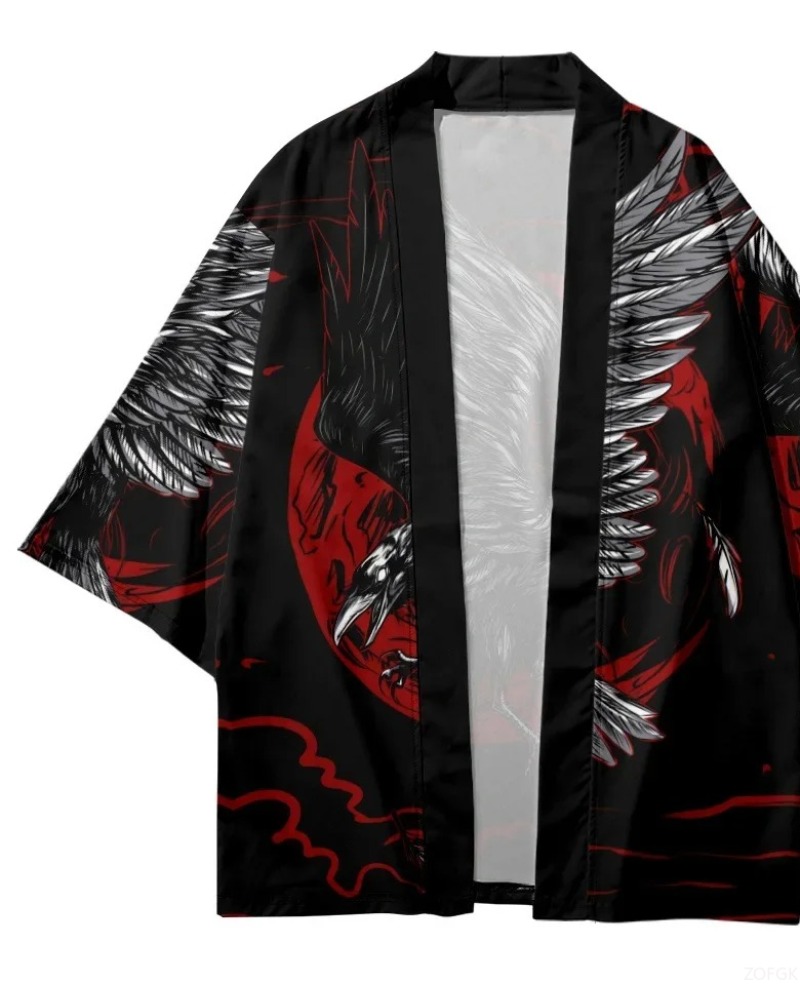 패션 크로우 프린트 오픈 프론트 기모노 하라주쿠 여성  - Street Fashion Kimono 리뷰 및 가격