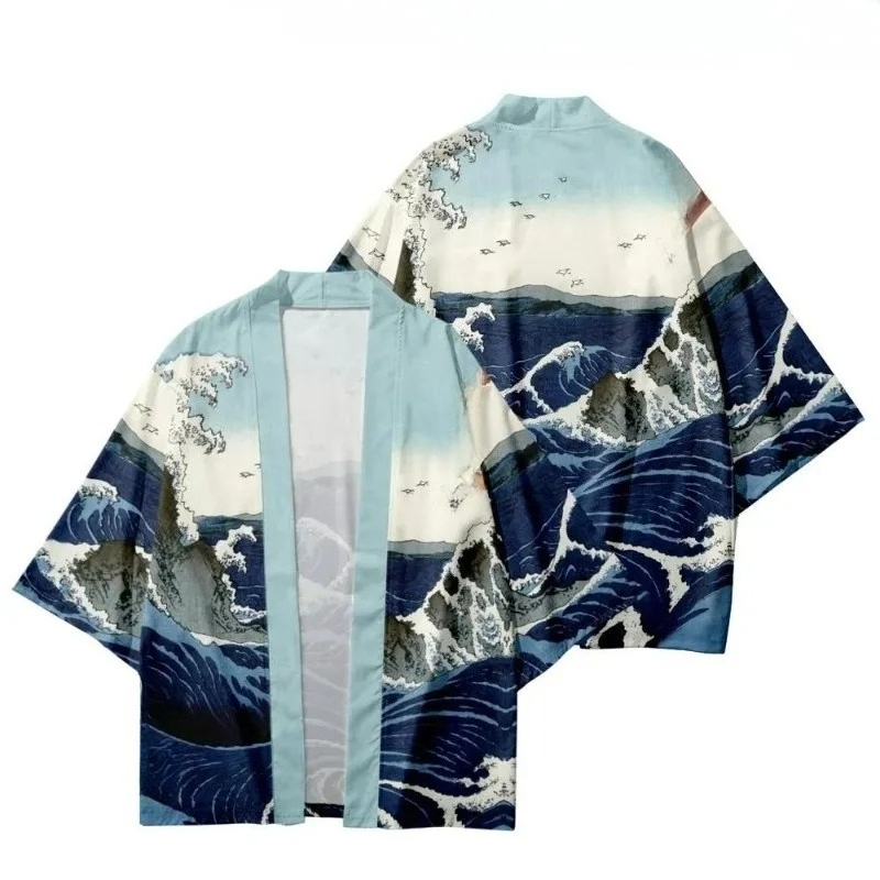 패셔너블한 웨이브 프린트 전통 기모노 스트리트웨어 비치 - Street Fashion Kimono 리뷰 및 가격
