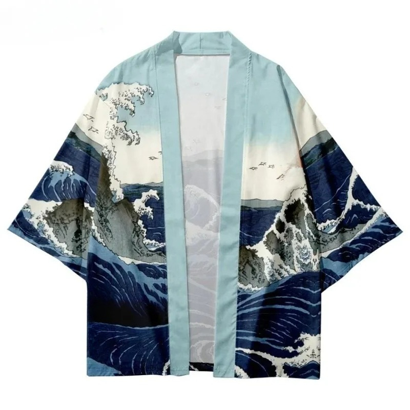 패셔너블한 웨이브 프린트 전통 기모노 스트리트웨어 비치 - Street Fashion Kimono 리뷰 및 가격