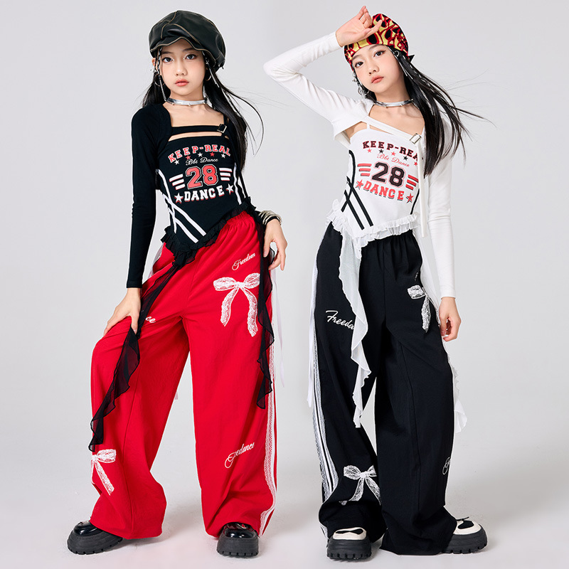 새로운 여자 K-Pop 재즈 무대 의상 블랙 화이트 탑 - Street Fashion Outfit Girl 리뷰 및 가격