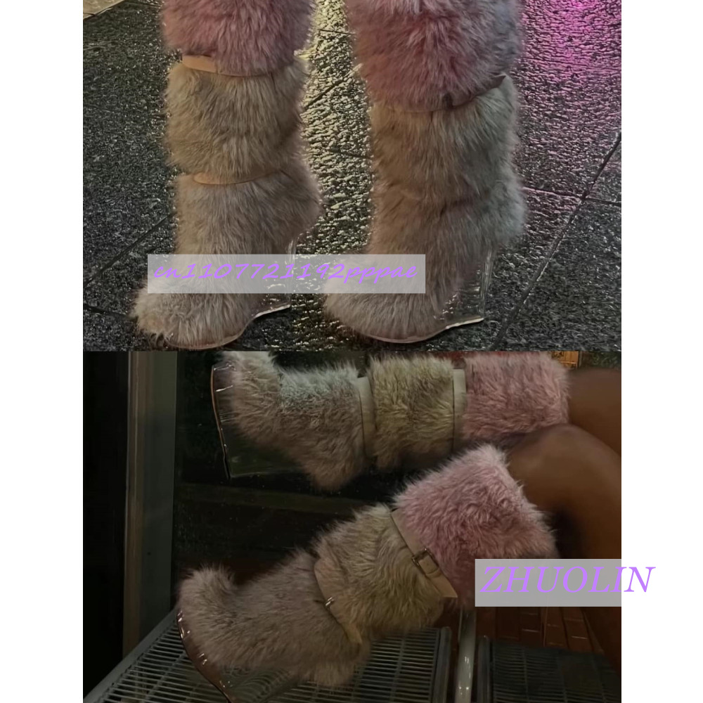 겨울 그라데이션 퍼리 투명 웨지 부츠 여성용 스위트 벨 - Street Fashion Runway 리뷰 및 가격