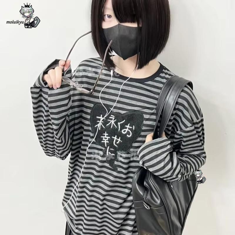 Y2K 아메리칸 펑크 빈티지 O 넥 긴팔 셔츠 올 매치 - Street Fashion Y2K 리뷰 및 가격