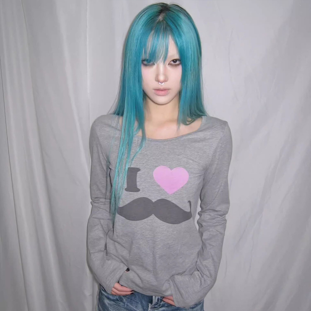 일본 Y2K 수염 프린트 티셔츠 빈티지 하라주쿠 긴팔  - Street Fashion Dance 리뷰 및 가격