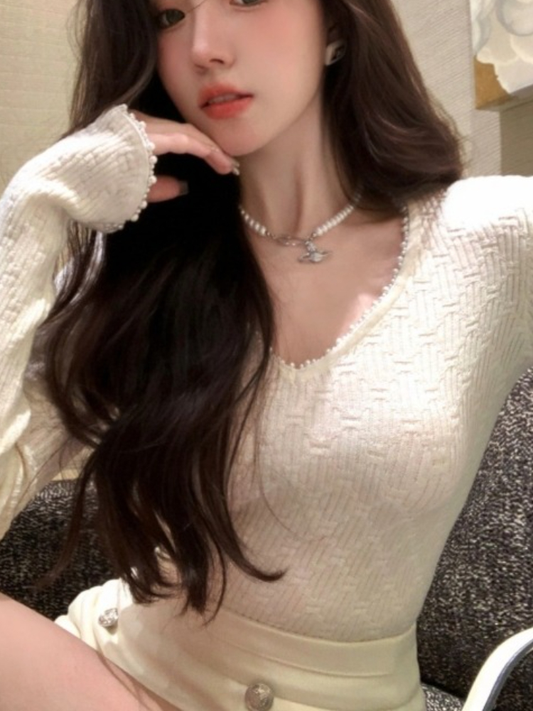 미국 빈티지 핫걸 스타일 니트 탑 여성 슬림핏 긴팔 브 - Street Fashion Outfit Girl 리뷰 및 가격