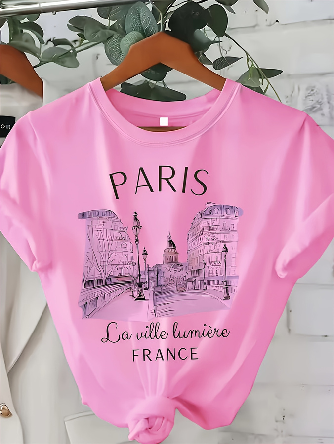 여성용 파리 프린트 크루넥 티셔츠 - 에펠탑과 프랑스어 - Street Fashion Paris 2025 리뷰 및 가격