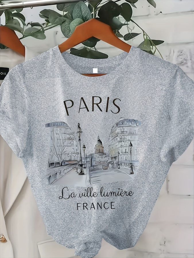 여성용 파리 프린트 크루넥 티셔츠 - 에펠탑과 프랑스어 - Street Fashion Paris 2025 리뷰 및 가격