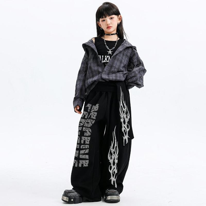 여자 재즈 댄스 의상 후드 체크 무늬 셔츠 가죽 바지  - Street Fashion Outfit Girl 리뷰 및 가격