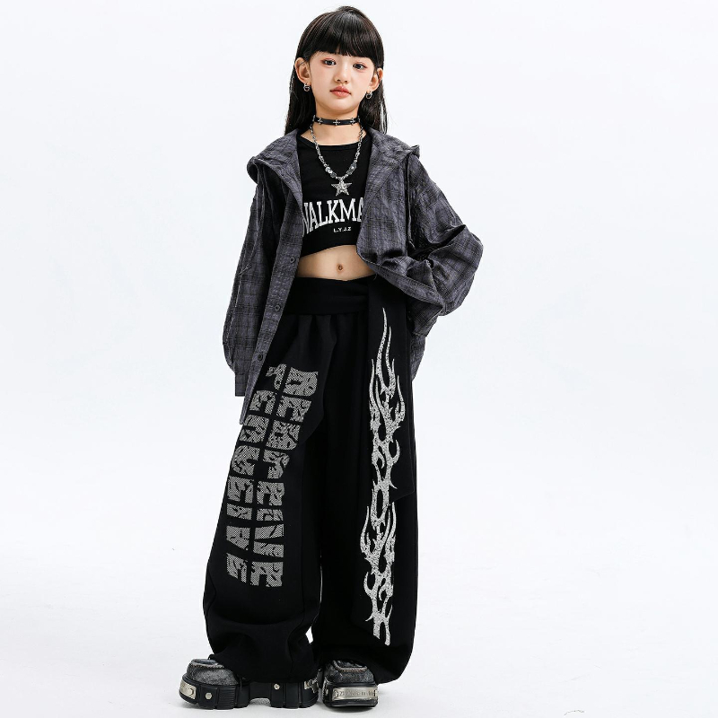 여자 재즈 댄스 의상 후드 체크 무늬 셔츠 가죽 바지  - Street Fashion Outfit Girl 리뷰 및 가격
