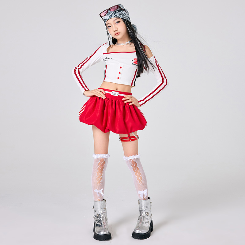 여자 힙합 옷 화이트 탑 레드 스커트 재즈 댄스 공연  - Street Fashion Outfit Girl 리뷰 및 가격