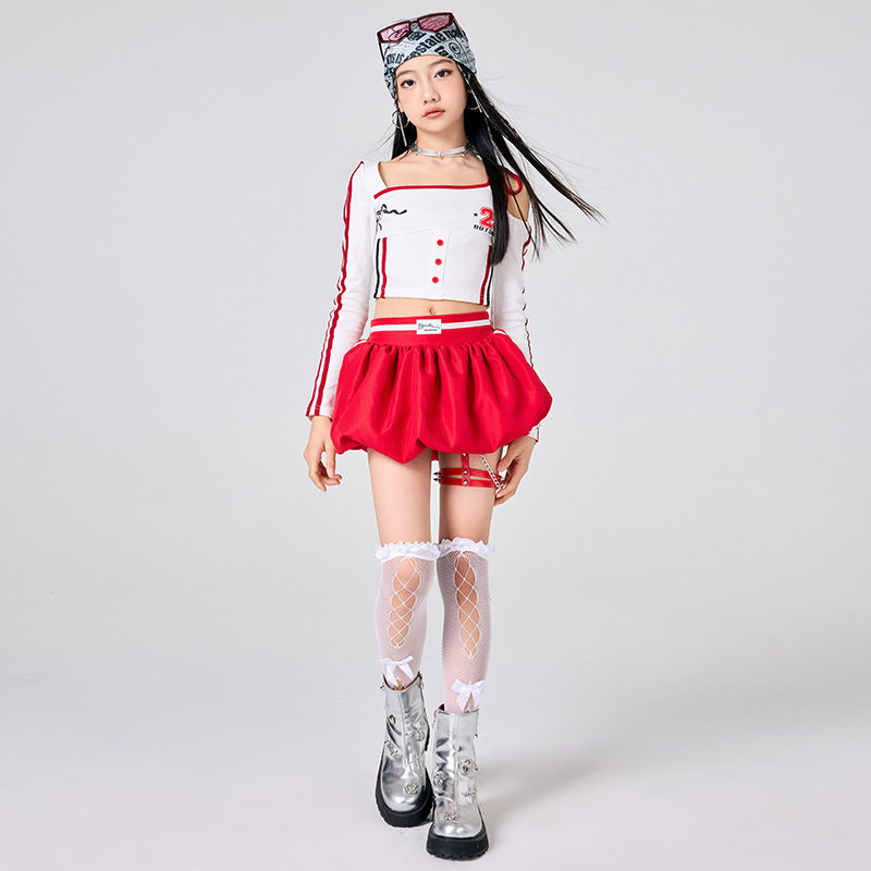 여자 힙합 옷 화이트 탑 레드 스커트 재즈 댄스 공연  - Street Fashion Outfit Girl 리뷰 및 가격