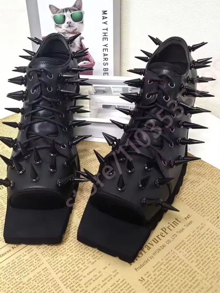 여성용 블랙 가죽 호그토 부츠 펑크 Y2K 청키 힐 레 - Street Fashion Y2K 리뷰 및 가격