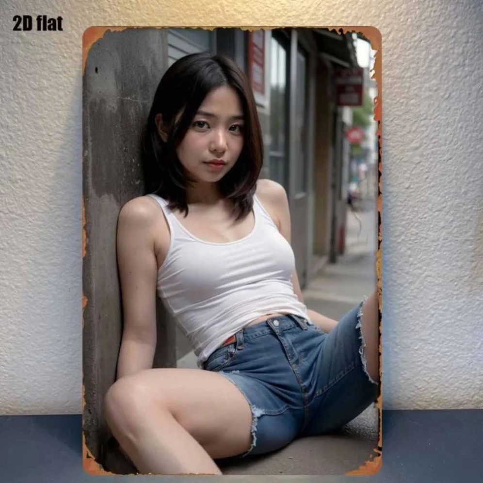 새로운 트렌디 HD 메탈 벽 장식 - 캐주얼한 흰색 탱 - Asian Street Fashion Girls 리뷰 및 가격