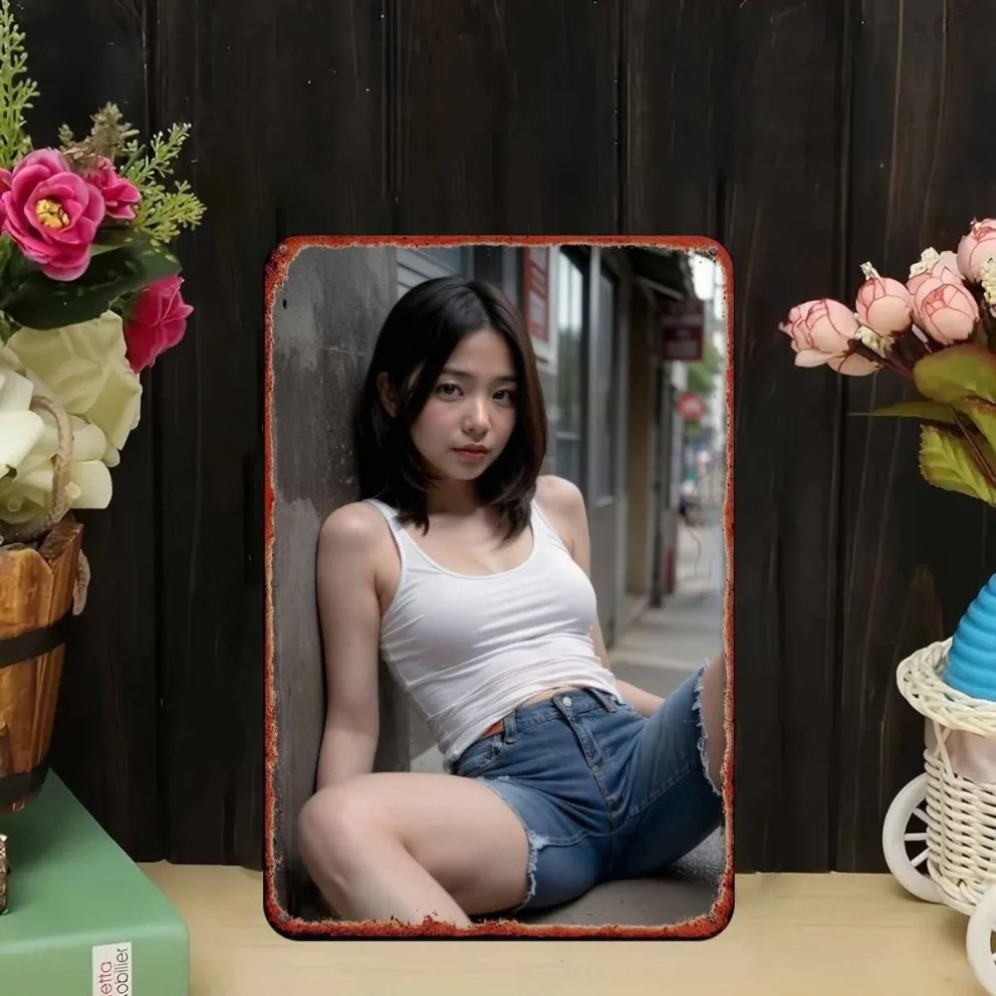 새로운 트렌디 HD 메탈 벽 장식 - 캐주얼한 흰색 탱 - Asian Street Fashion Girls 리뷰 및 가격