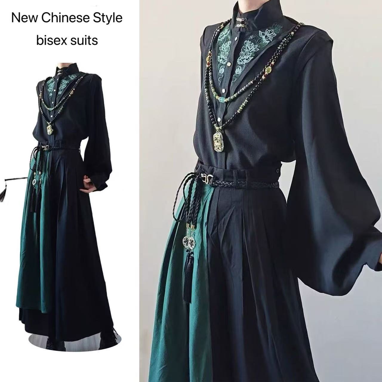 새로운 중국 스타일 바이섹스 수트 남녀 공용 다크 블랙 - Street Fashion In Chinese 리뷰 및 가격