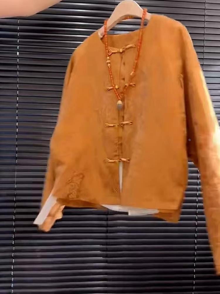 새로운 고급 새틴 오렌지 꽃무늬 자수 송진 탑 중국 스 - Street Fashion In Chinese 리뷰 및 가격