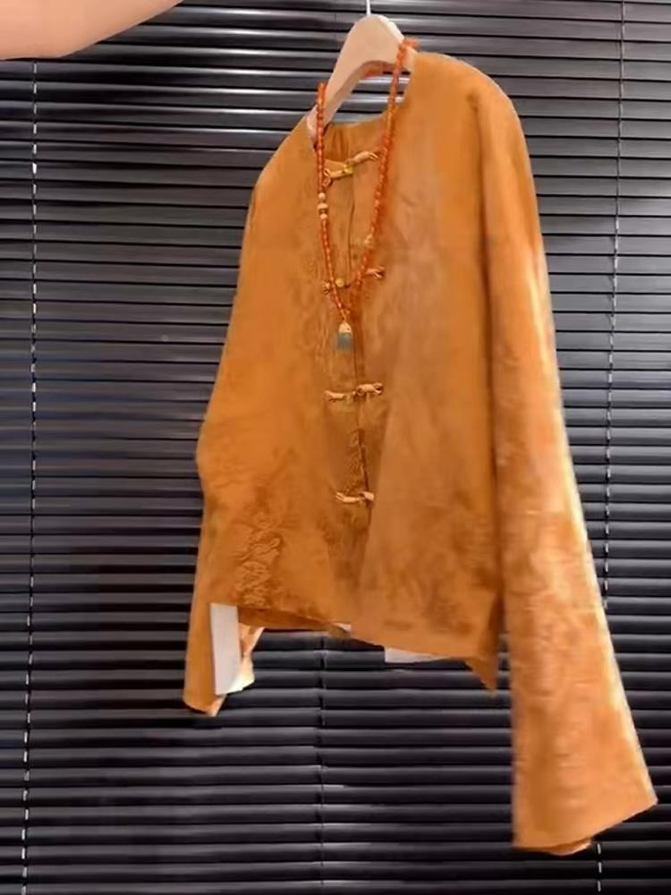 새로운 고급 새틴 오렌지 꽃무늬 자수 송진 탑 중국 스 - Street Fashion In Chinese 리뷰 및 가격