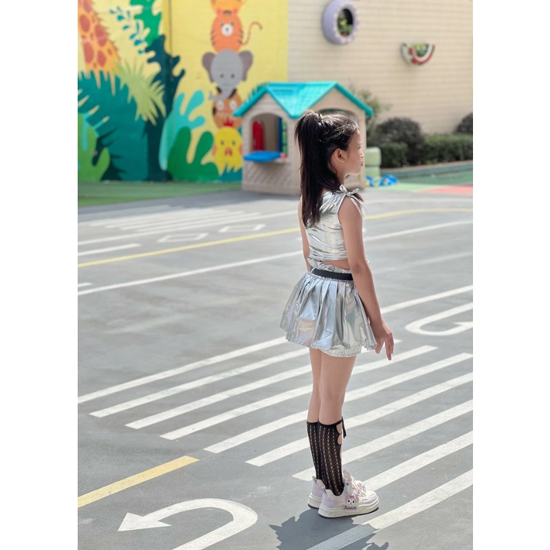 재즈 Kpop 댄스 의상 소녀 실버 크롭 탑 플리츠 스 - Street Fashion Outfit Girl 리뷰 및 가격