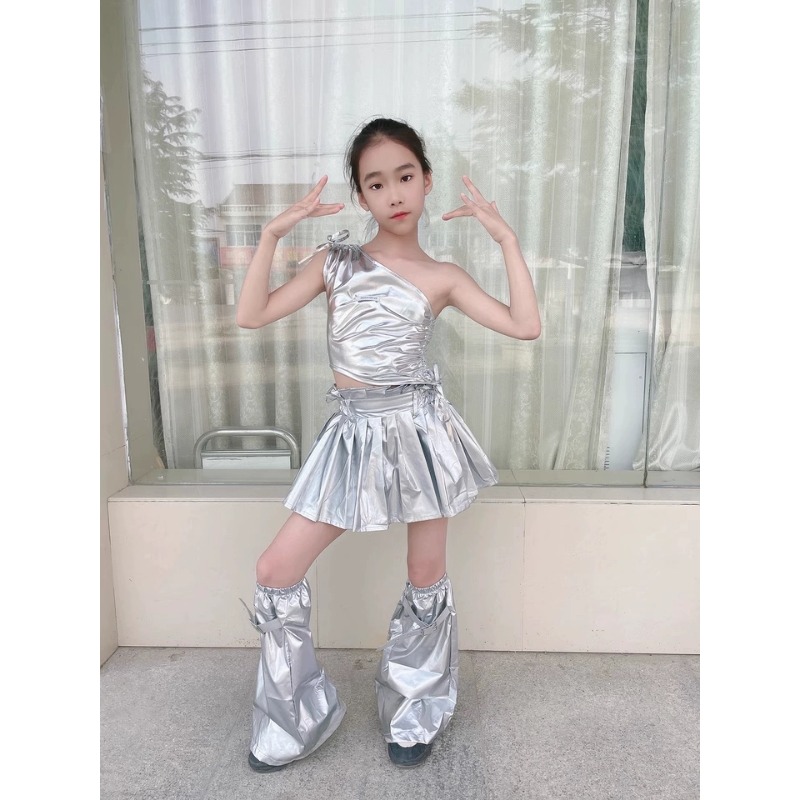 재즈 Kpop 댄스 의상 소녀 실버 크롭 탑 플리츠 스 - Street Fashion Outfit Girl 리뷰 및 가격